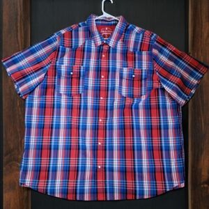 Plaid Men's button front short sleeve dress shirt, big and tall 3X